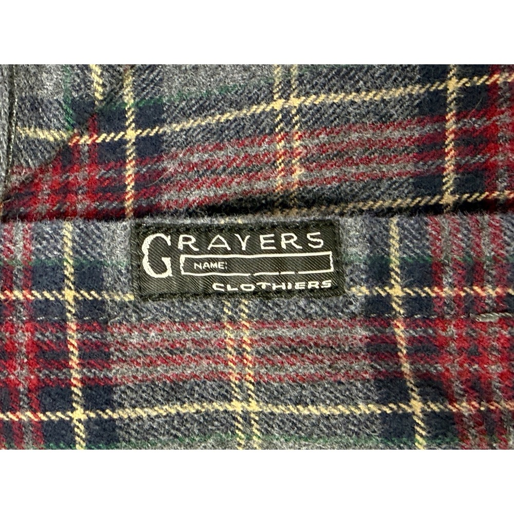 Grayers Heritage Flannels Mens Large Grey Burgundy Plaid Cotton Button down - Picture 4 of 9